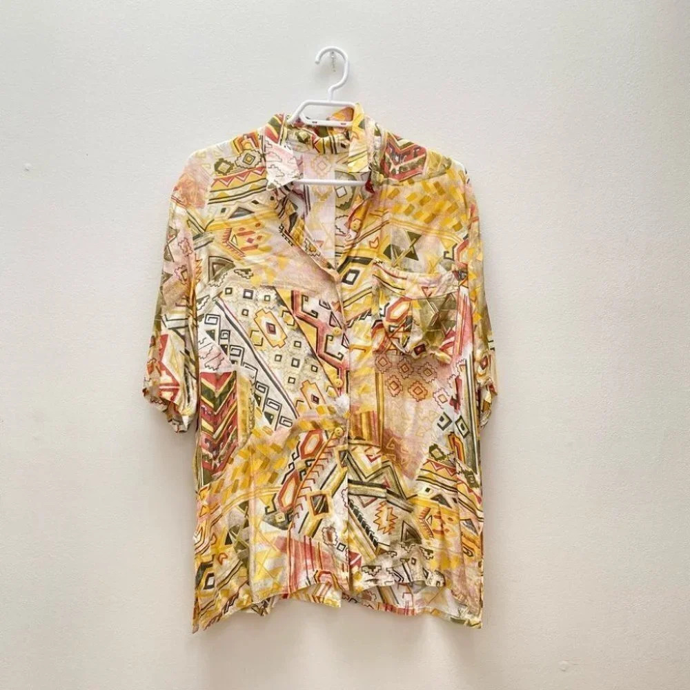 Vintage - Funky Yellow Print 90s Shirt
